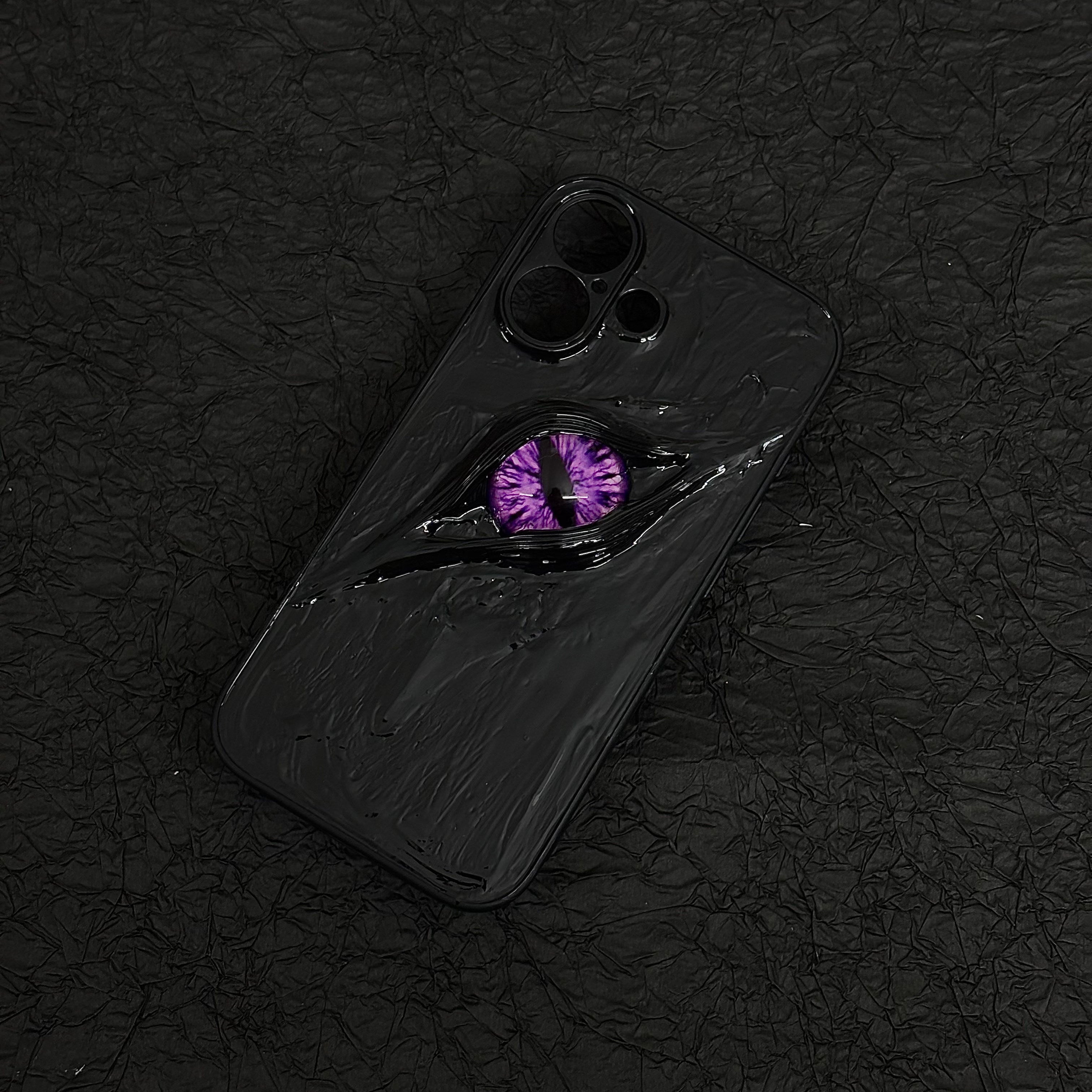 "Dark Awakening" Single Dragon Eye 3D Phone Case | Handmade Black Texture Demon Cover