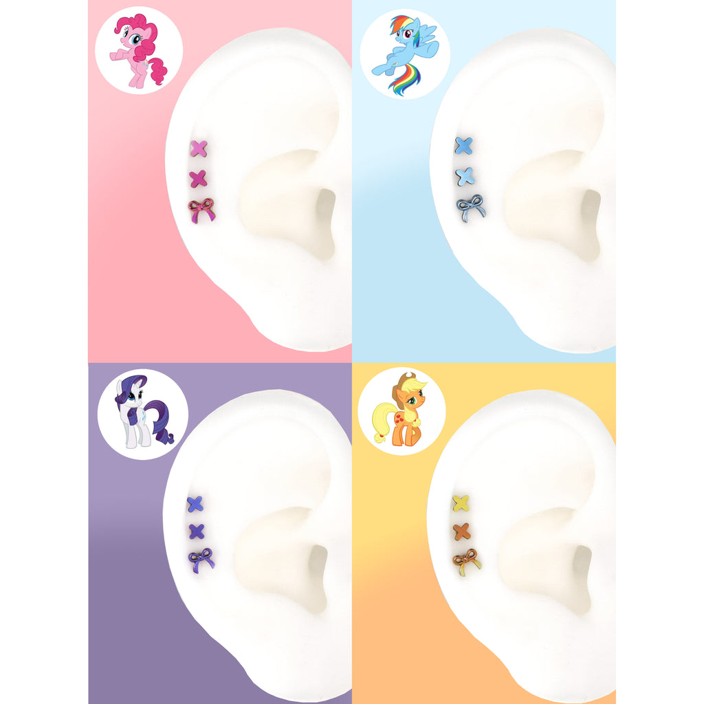 Titanium MLP Ribbon Bow Studs | Colorful Criss-Cross Lace Earring for Coquette & Kawaii Style