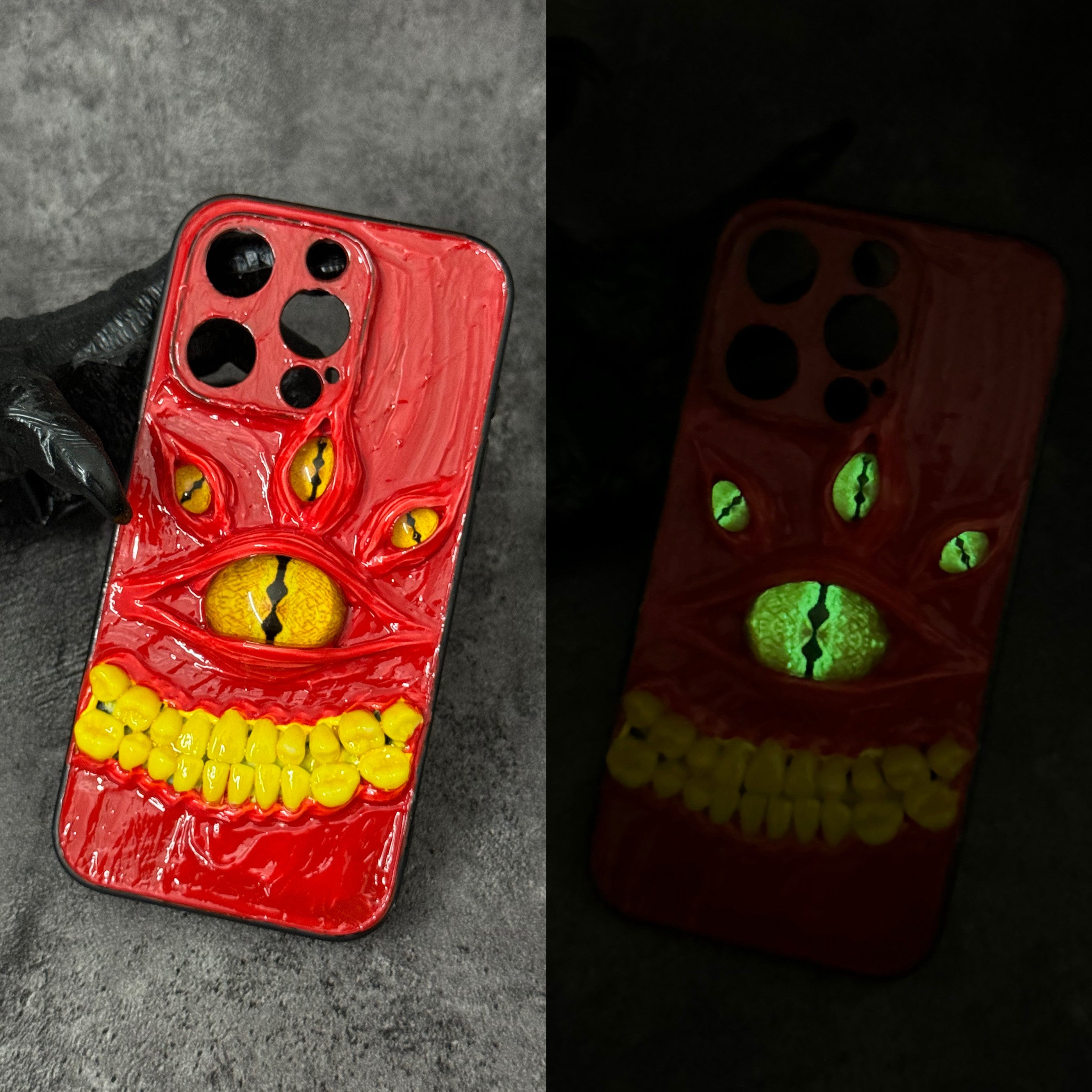 "Crimson Devourer" Glow in the Dark 3D Phone Case | Big Mouth Monster Cyclops Eye & Teeth Art