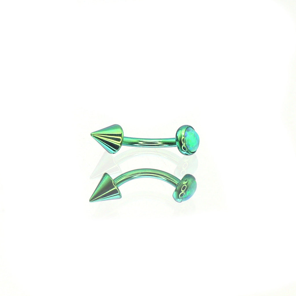 F136 Titanium Opal Spike Piercing | Colorful Curved Barbell for Rook & Eyebrow