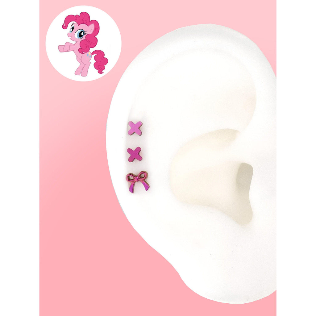 Titanium MLP Ribbon Bow Studs | Colorful Criss-Cross Lace Earring for Coquette & Kawaii Style