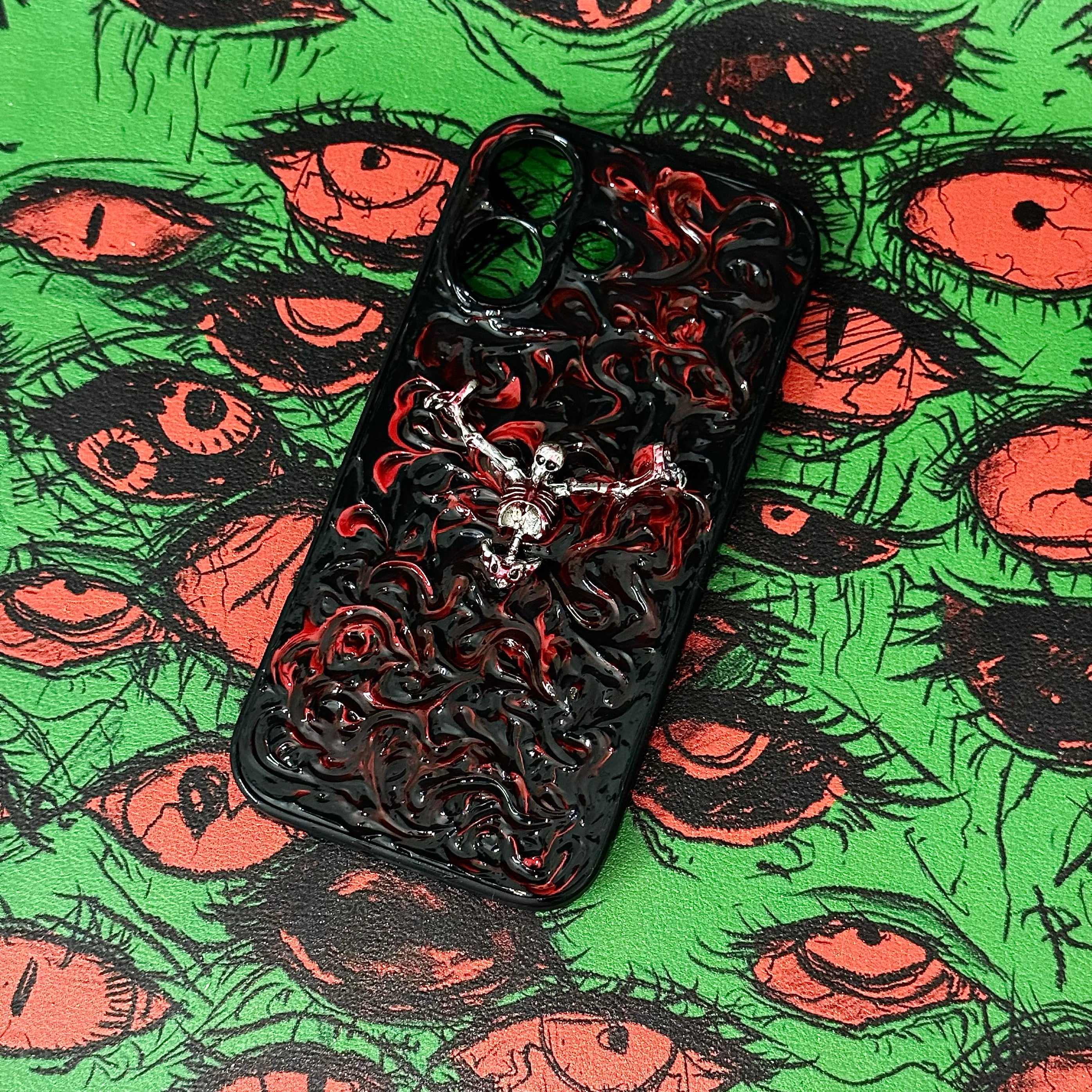 "Gothic Relics" 3D Embossed Phone Case | Bloody Cross, Fallen Angel & Spine Ribcage Art