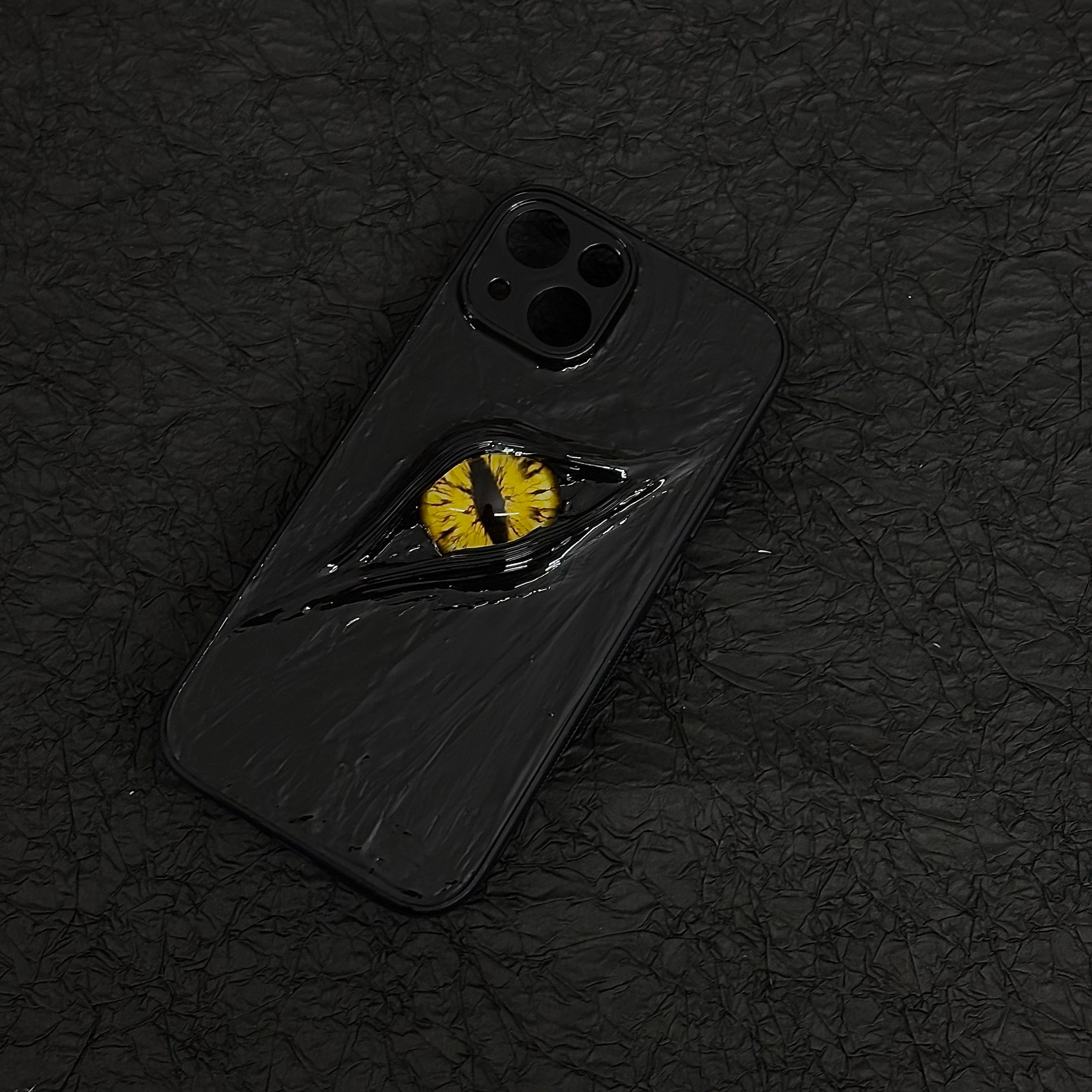 "Dark Awakening" Single Dragon Eye 3D Phone Case | Handmade Black Texture Demon Cover