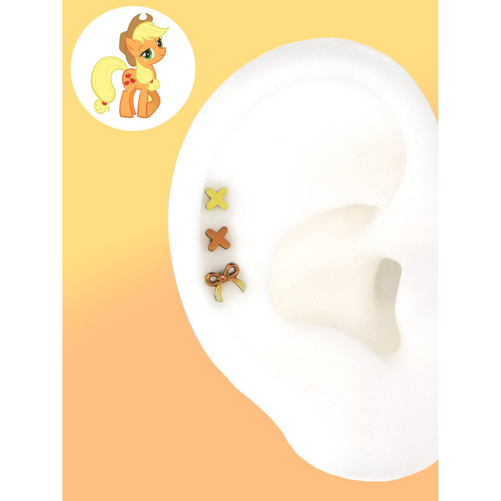 Titanium MLP Ribbon Bow Studs | Colorful Criss-Cross Lace Earring for Coquette & Kawaii Style