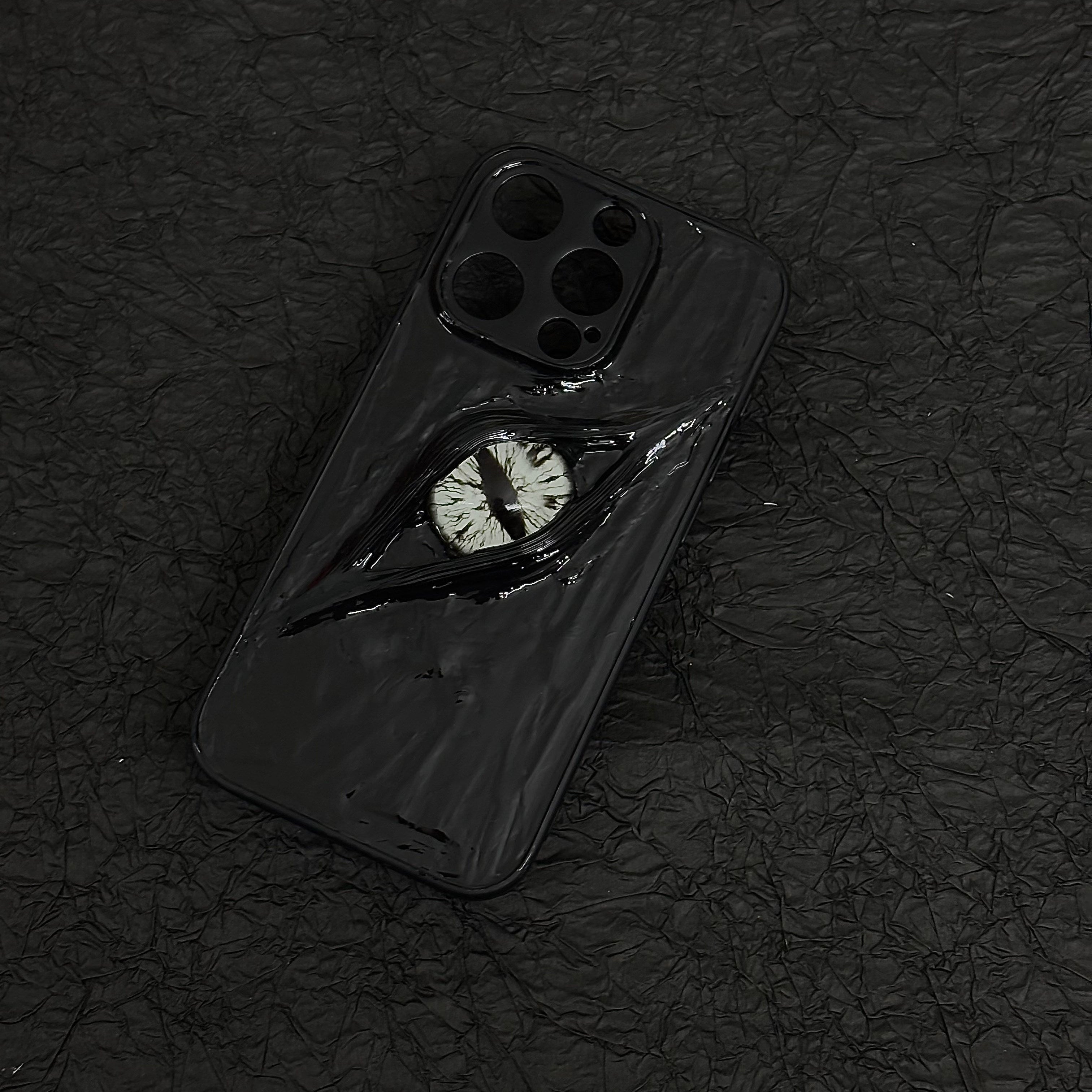 "Dark Awakening" Single Dragon Eye 3D Phone Case | Handmade Black Texture Demon Cover