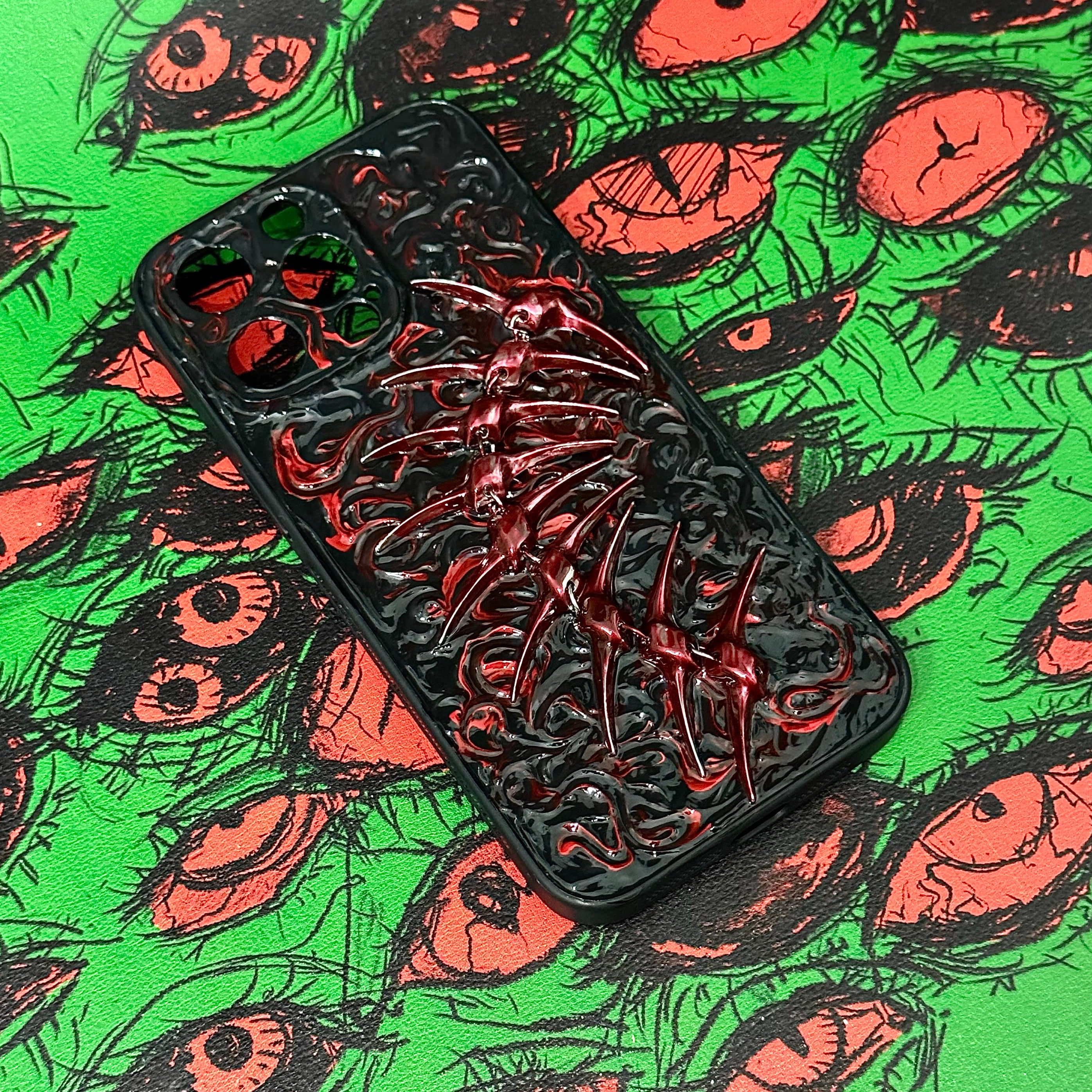 "Gothic Relics" 3D Embossed Phone Case | Bloody Cross, Fallen Angel & Spine Ribcage Art