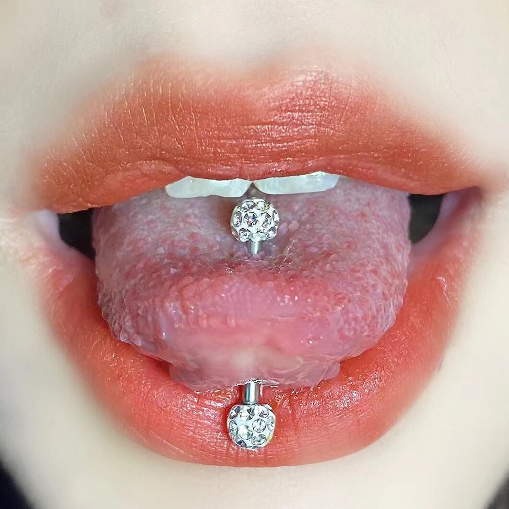Y2K Multicolor Micro-Pave Tongue Ring - Smooth Epoxy Sealed