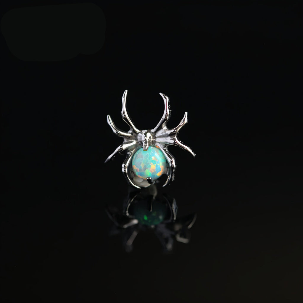 Titanium Fire Opal Spider Stud | Sparkling Synthetic Opal Insect Piercing for Helix & Cartilage