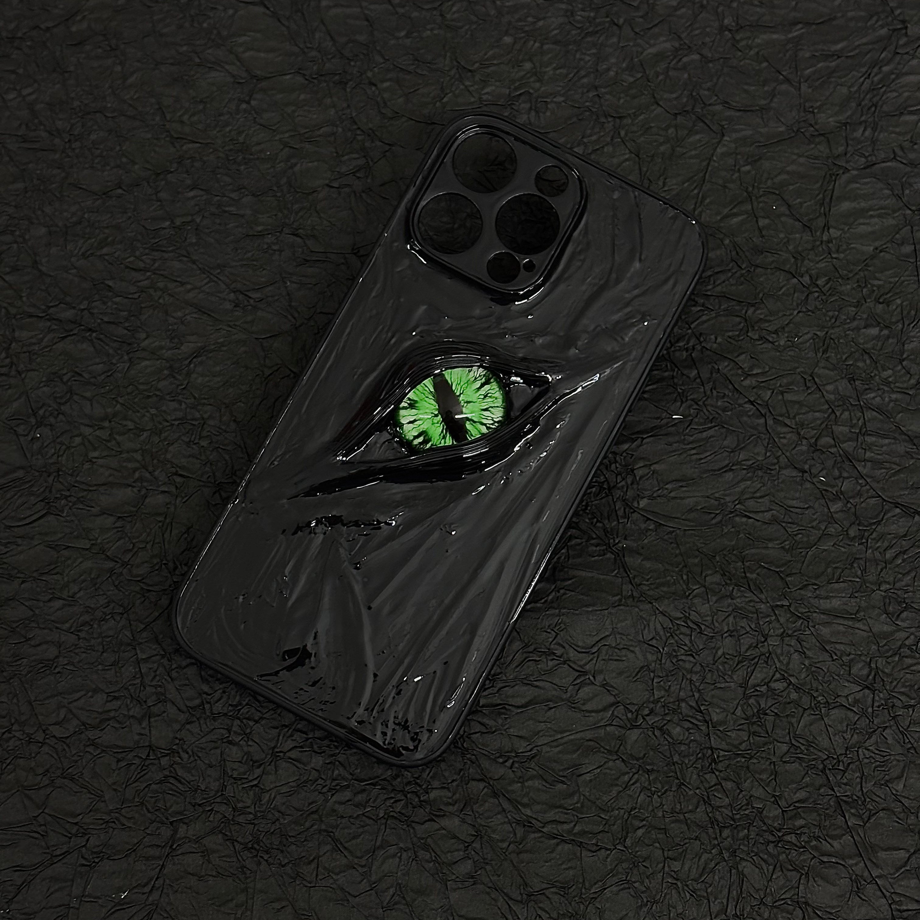 "Dark Awakening" Single Dragon Eye 3D Phone Case | Handmade Black Texture Demon Cover