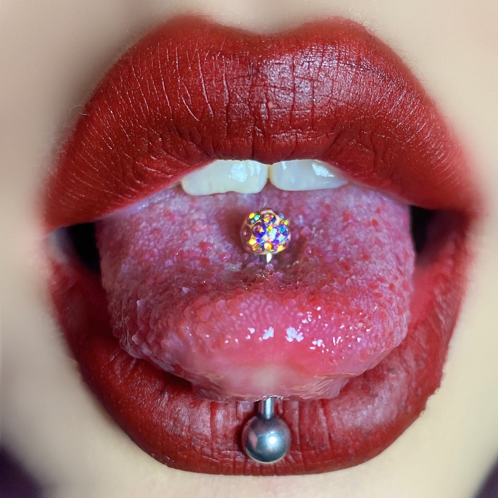 Y2K Multicolor Micro-Pave Tongue Ring - Smooth Epoxy Sealed