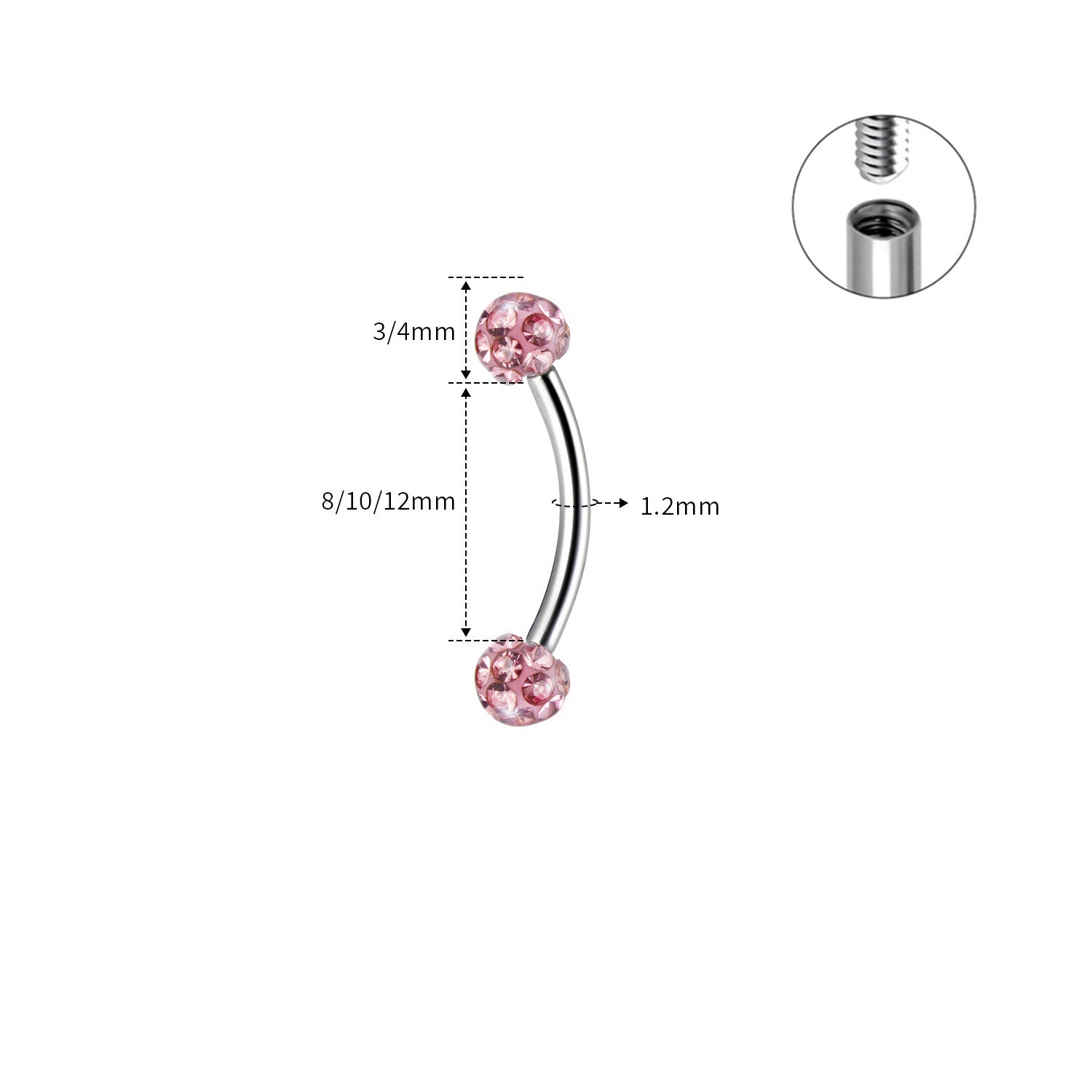 16G Vollzirkus-Augenbrauenstecker aus Edelstahl mit Außengewinde, Außengewinde 