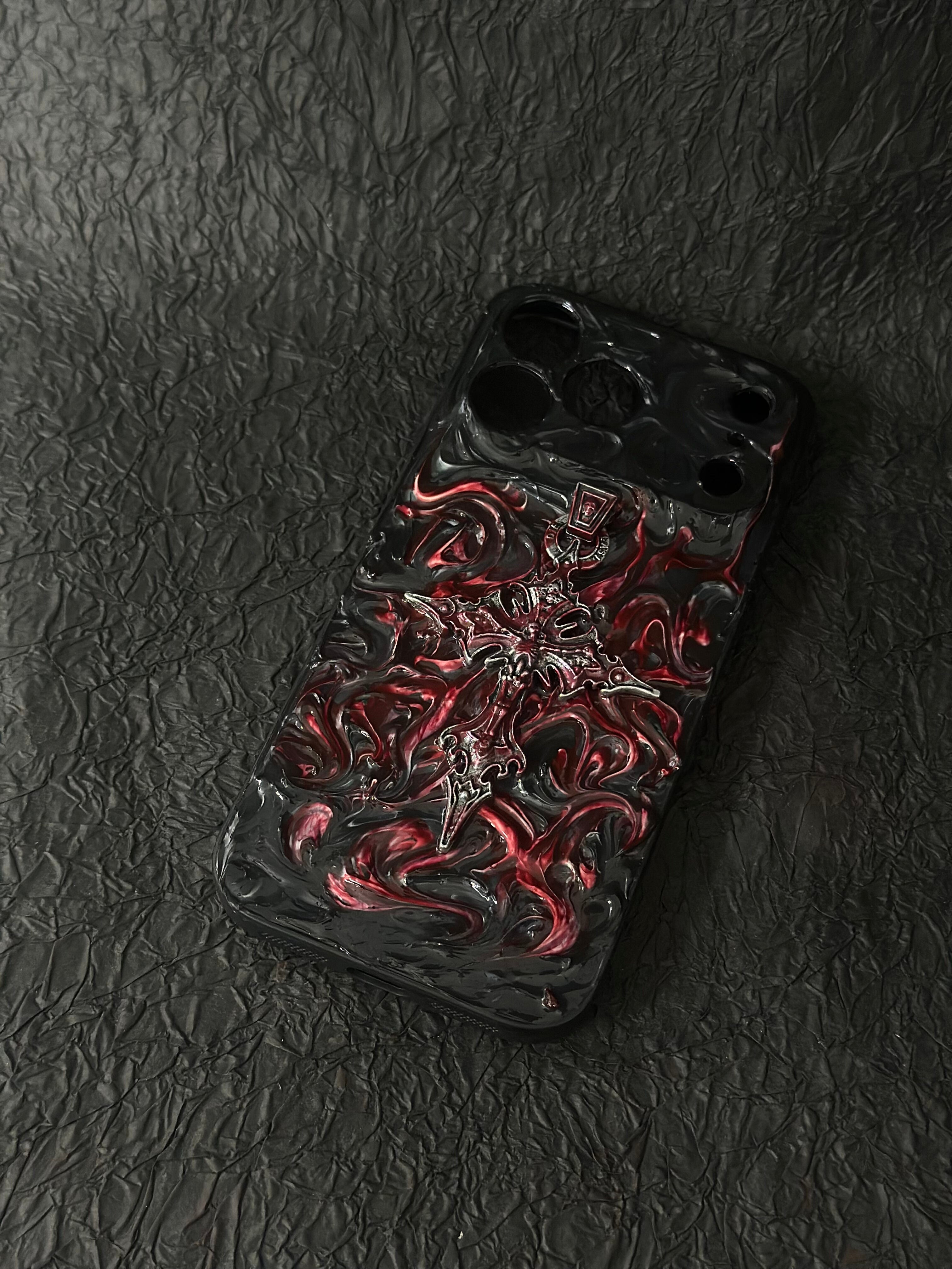 "Gothic Relics" 3D Embossed Phone Case | Bloody Cross, Fallen Angel & Spine Ribcage Art