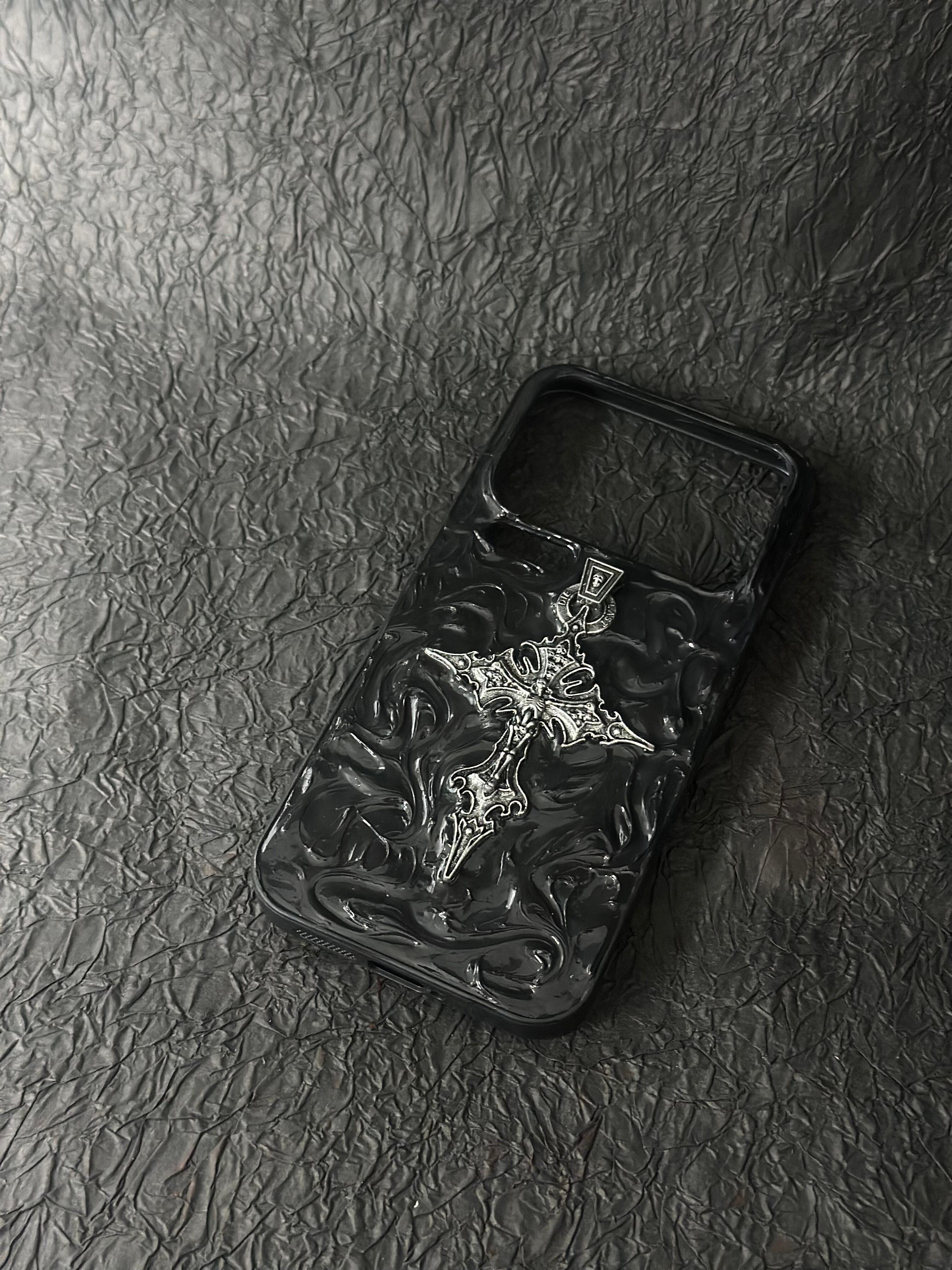 "Gothic Relics" 3D Embossed Phone Case | Bloody Cross, Fallen Angel & Spine Ribcage Art