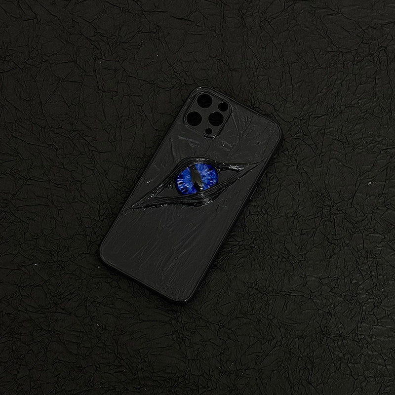 "Dark Awakening" Single Dragon Eye 3D Phone Case | Handmade Black Texture Demon Cover