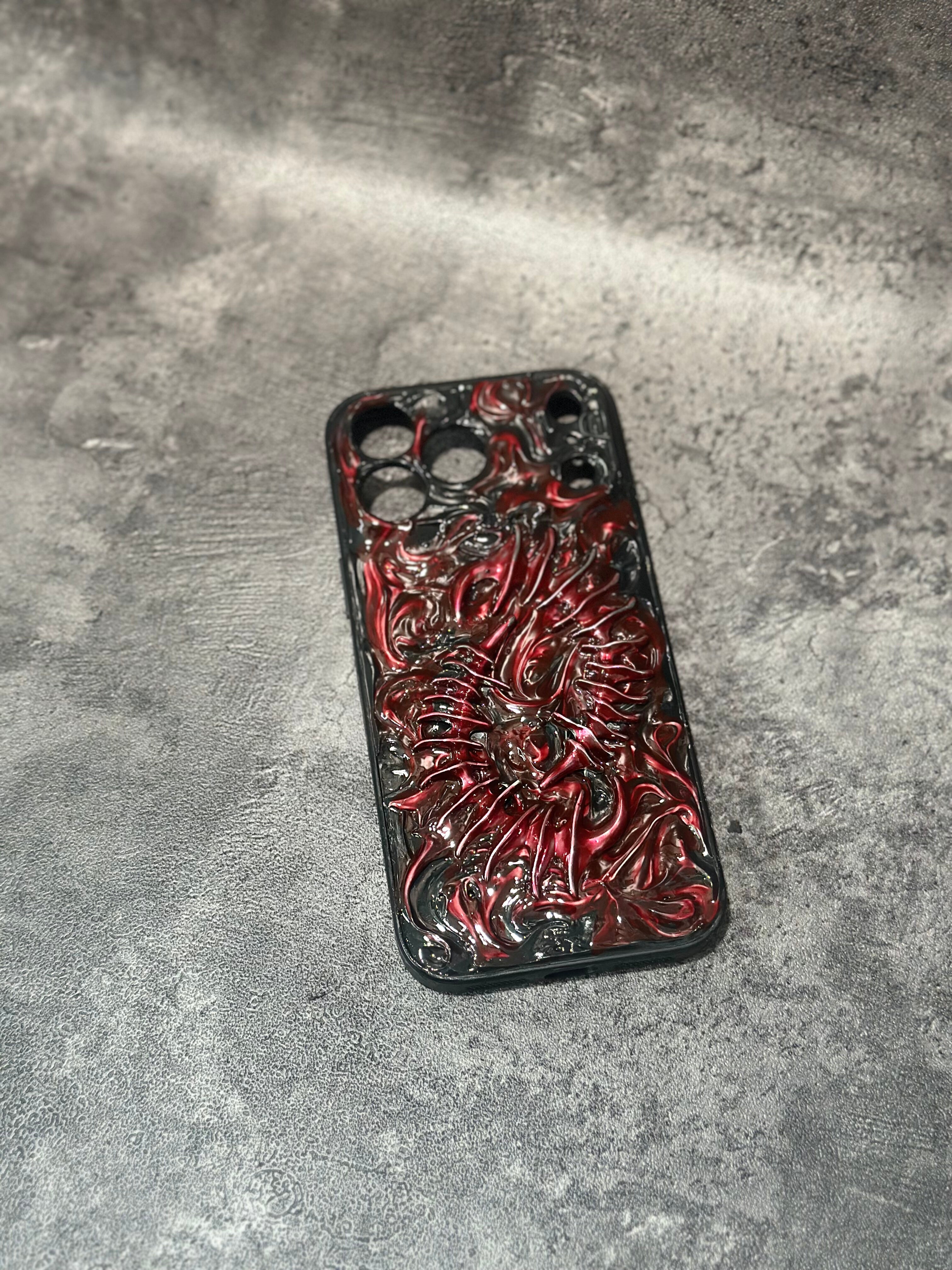 "Gothic Relics" 3D Embossed Phone Case | Bloody Cross, Fallen Angel & Spine Ribcage Art