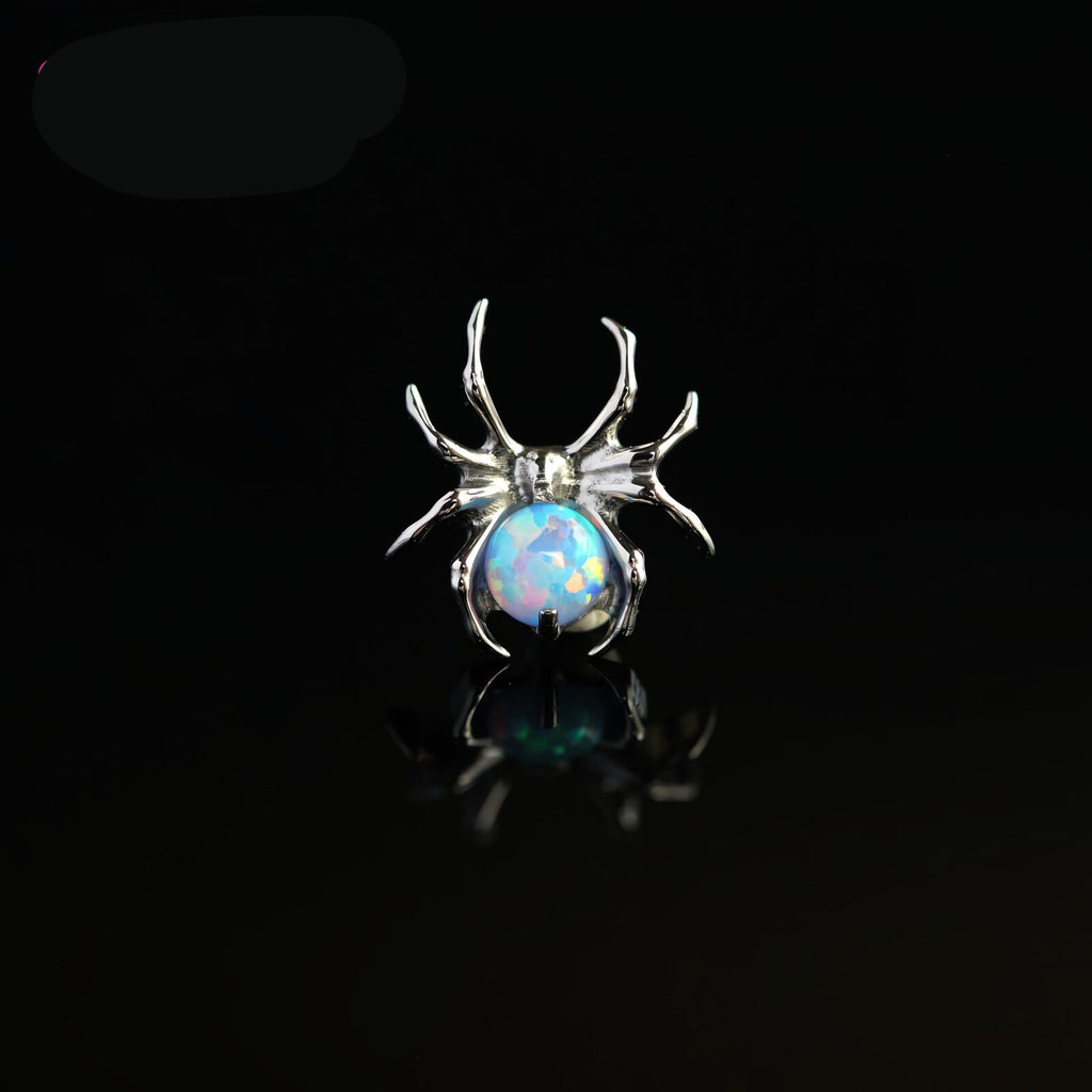Titanium Fire Opal Spider Stud | Sparkling Synthetic Opal Insect Piercing for Helix & Cartilage