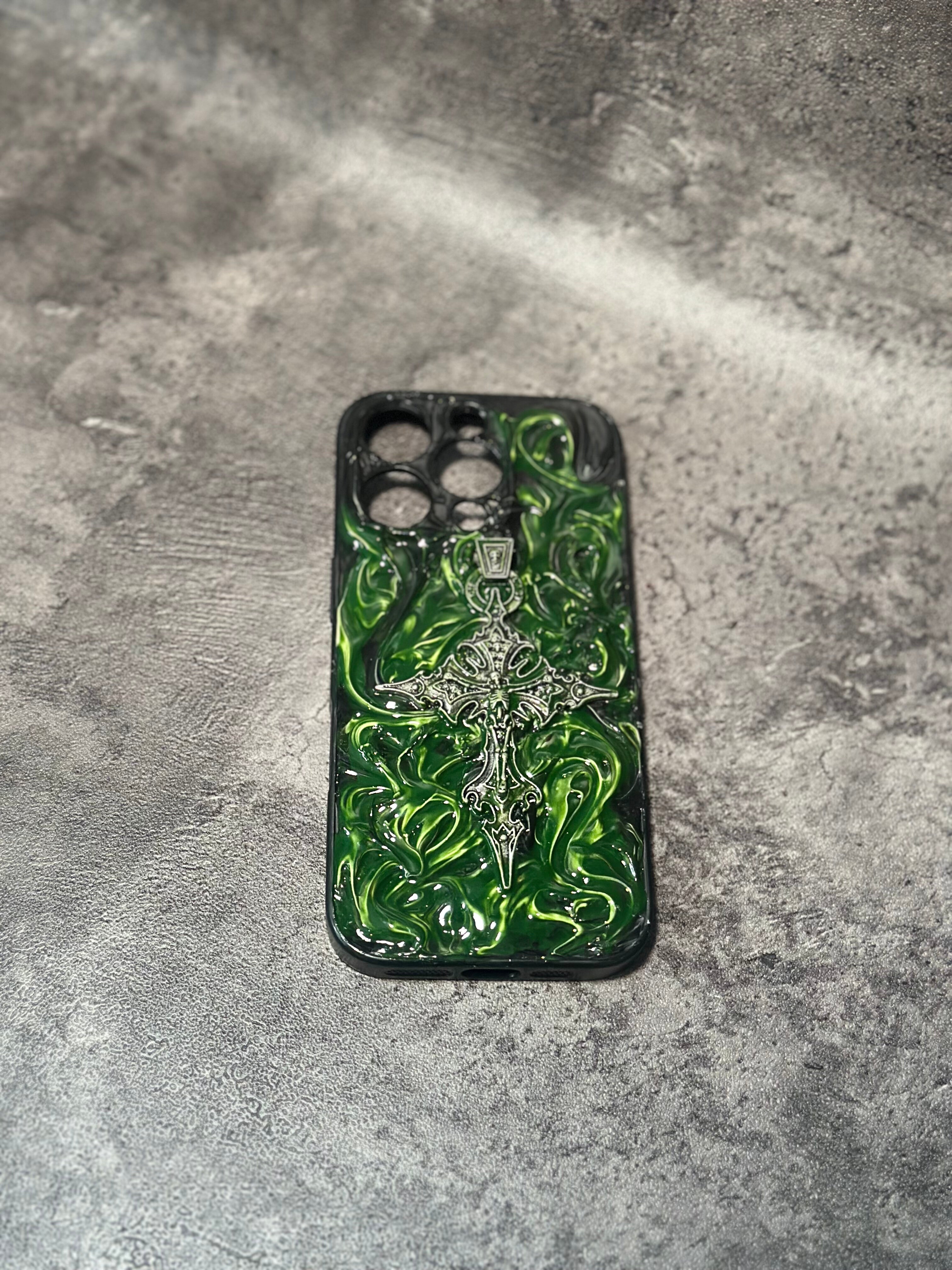 "Gothic Relics" 3D Embossed Phone Case | Bloody Cross, Fallen Angel & Spine Ribcage Art