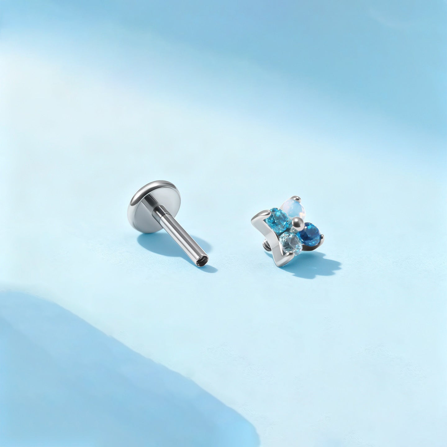 Boucles d'oreilles en titane et opale en forme de fleur de cerisier 