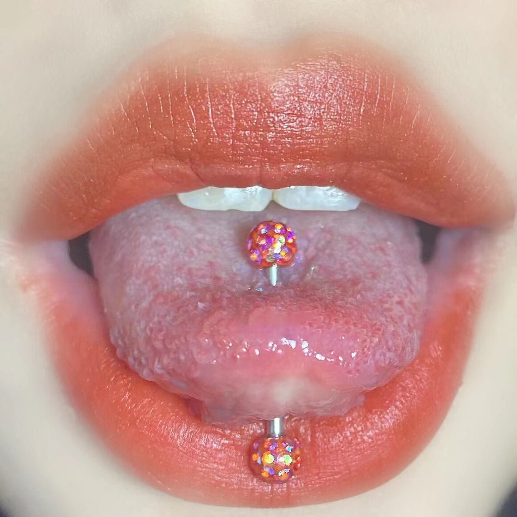 Y2K Multicolor Micro-Pave Tongue Ring - Smooth Epoxy Sealed