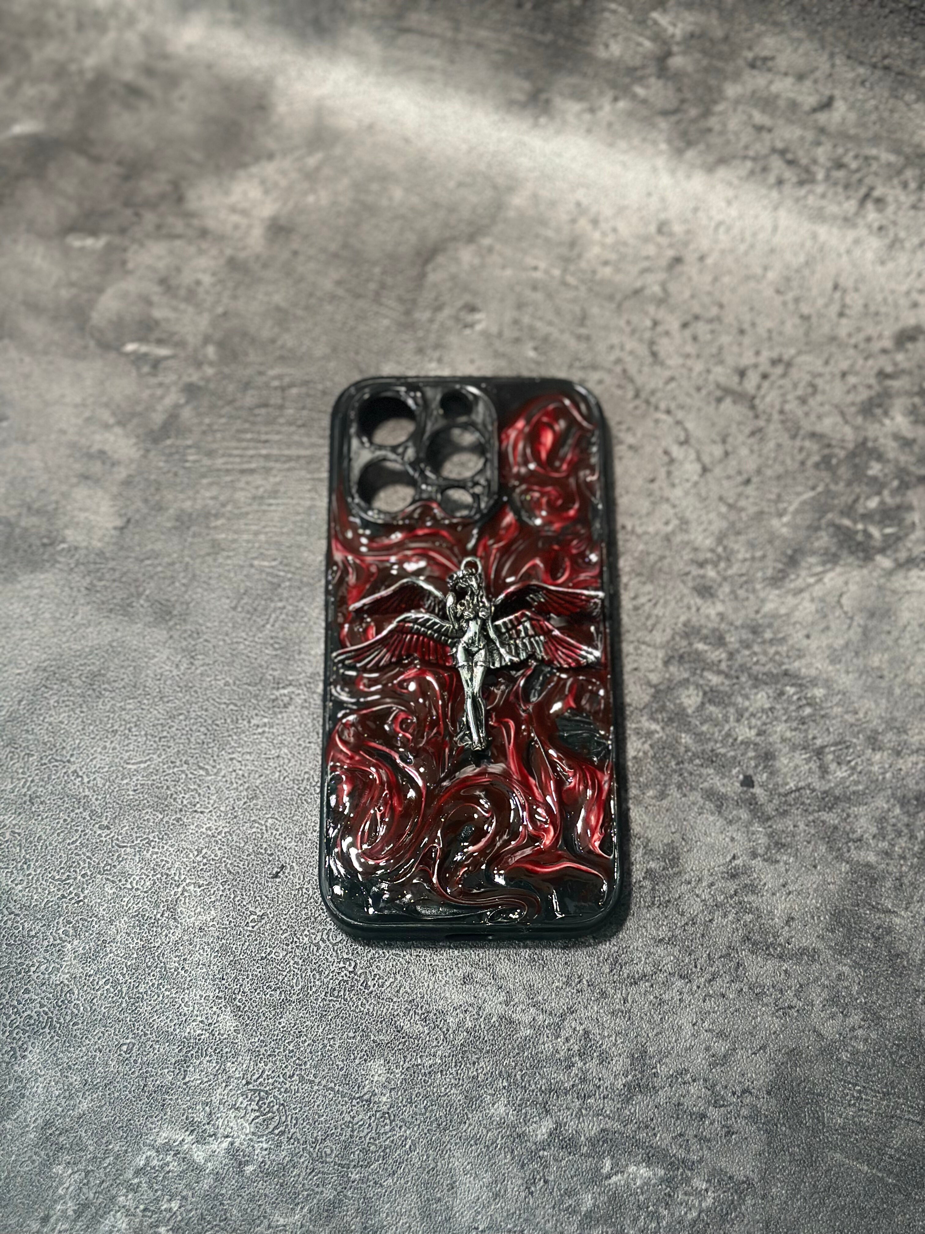 "Gothic Relics" 3D Embossed Phone Case | Bloody Cross, Fallen Angel & Spine Ribcage Art