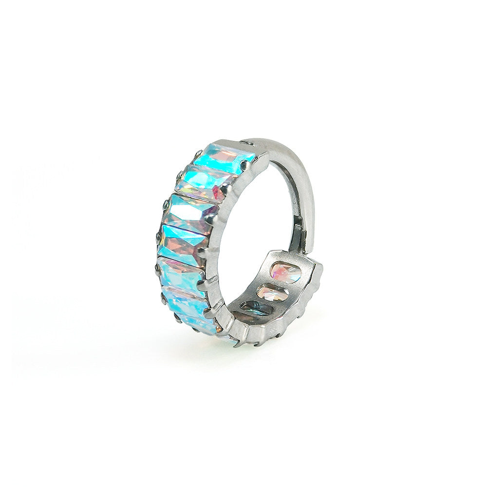ASTM F136 Titanium Rainbow CZ Septum Clicker - Chunky Icy Cartilage Hoop