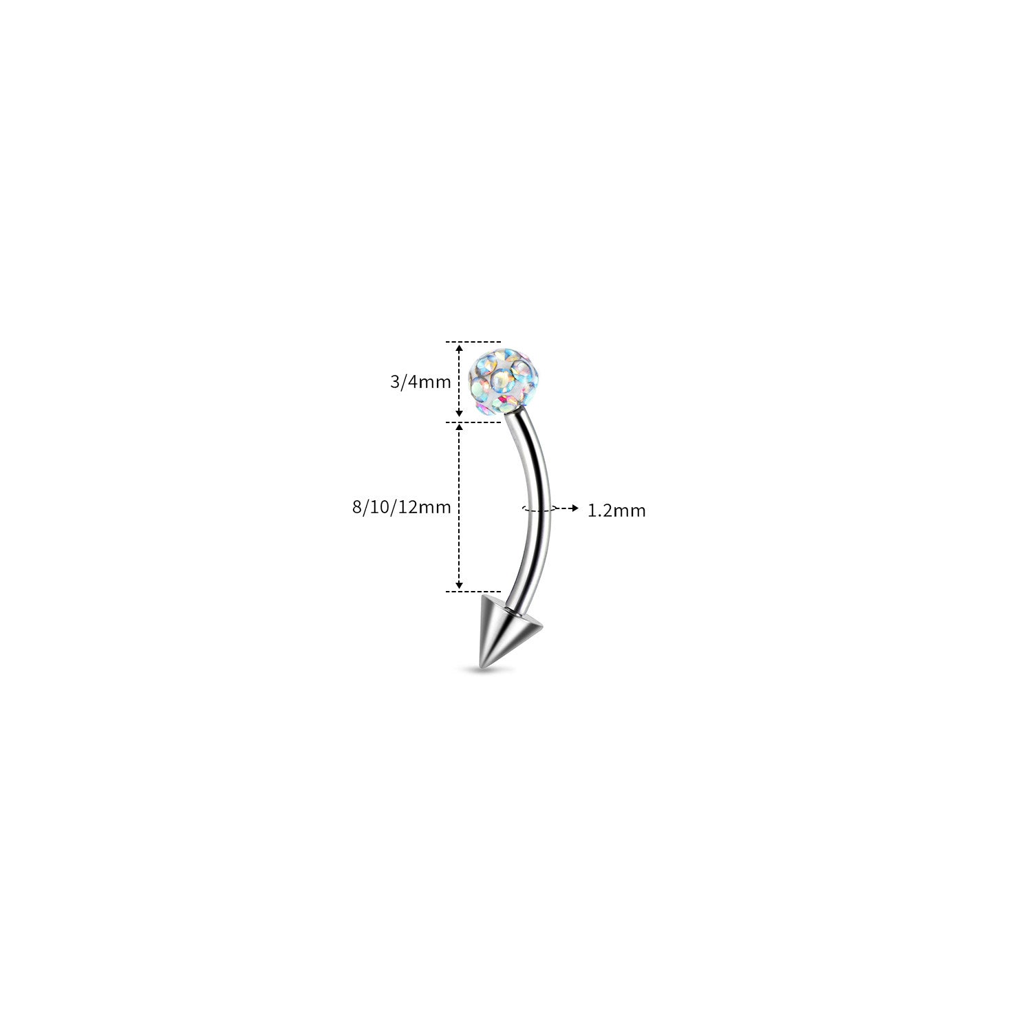 16G Vollzirkus-Augenbrauenstecker aus Edelstahl mit Außengewinde, Außengewinde 