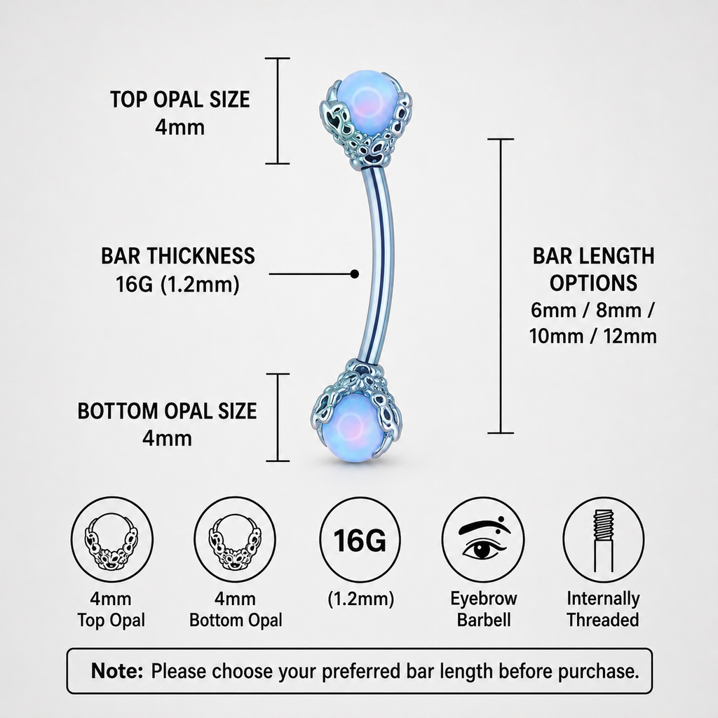 Multicolored Dragon Claw Opal Internally Threaded Titanium Curved Barbell