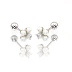 Pearl & Four Leaf Clover white-gold-plated copper Ear Studs - Pearl & Four Leaf Clover white-gold-plated copper Ear Studs - Set by CRUXJEWELRY