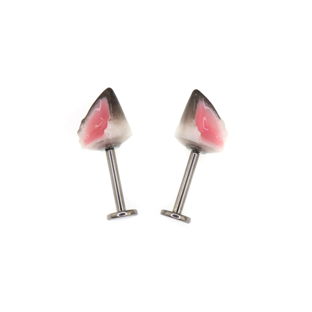 Paws & Purrs - PAIR OF Wolf Ear Internally Threaded Titanium Stud - Paws & Purrs - PAIR OF Wolf Ear Internally Threaded Titanium Stud - Flat-Back / 6mm by CRUXJEWELRY