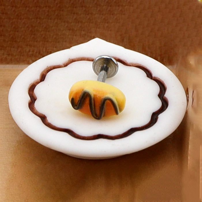 Star Baker - Chocolate Croissant Stainless Steel Ear Studs - Star Baker - Chocolate Croissant Stainless Steel Ear Studs - Single / 0.8mm/20G by CRUXJEWELRY