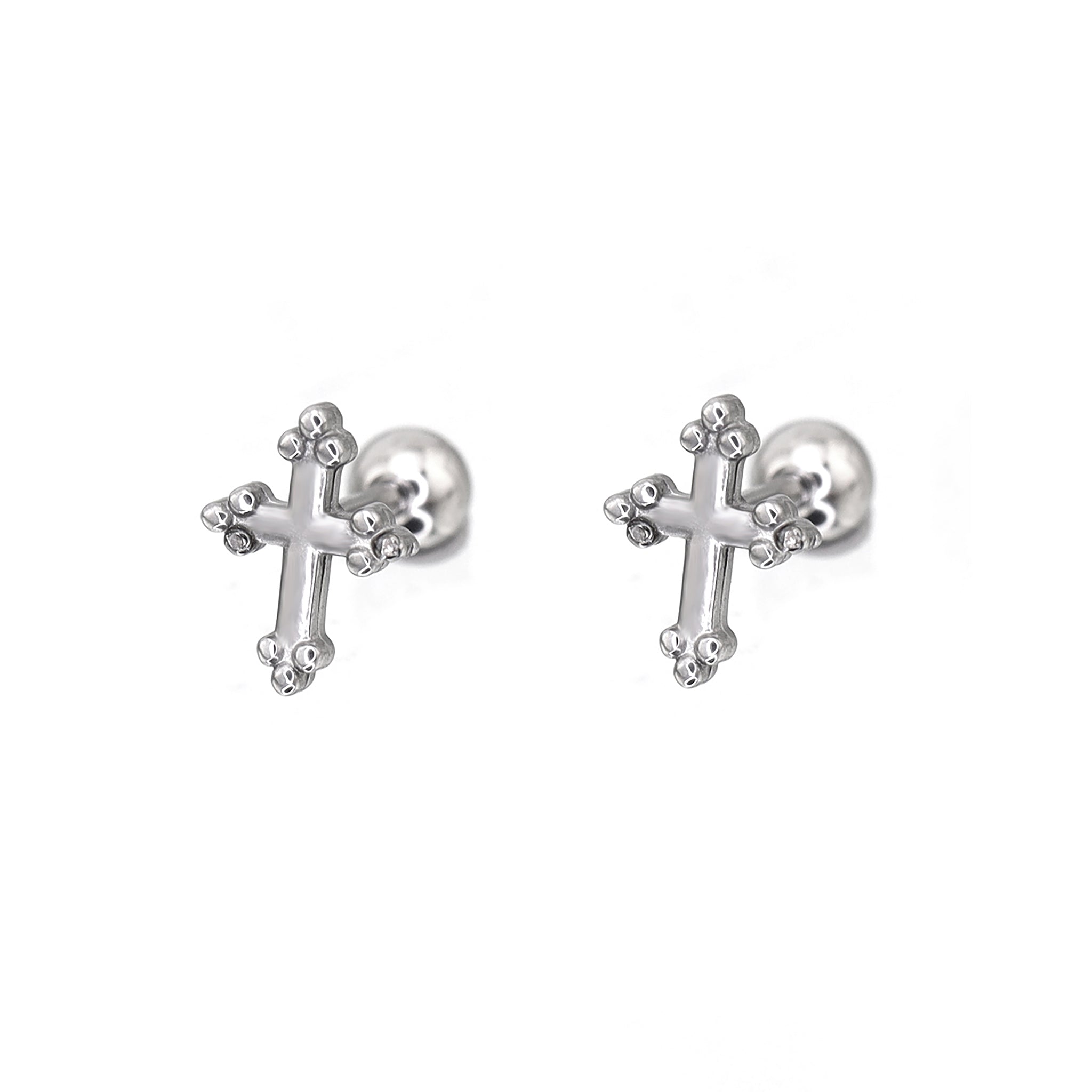 Cross with Ball Ends stainless steel Ear Stud - Cross with Ball Ends stainless steel Ear Stud - Set by CRUXJEWELRY