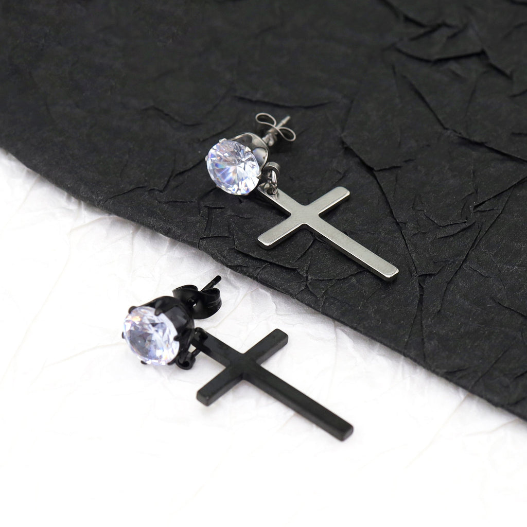 Cross CZ stainless steel Pendant Earring - Cross CZ stainless steel Pendant Earring - Set by CRUXJEWELRY