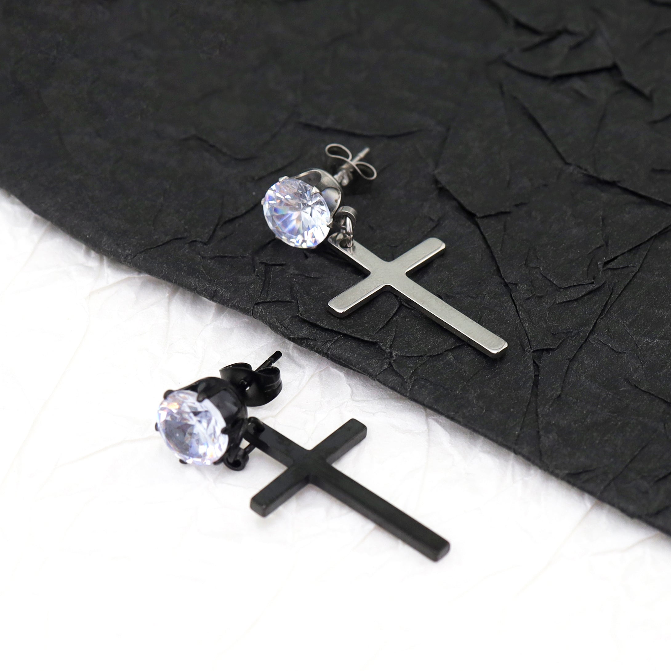 Cross CZ stainless steel Pendant Earring - Cross CZ stainless steel Pendant Earring - Set by CRUXJEWELRY