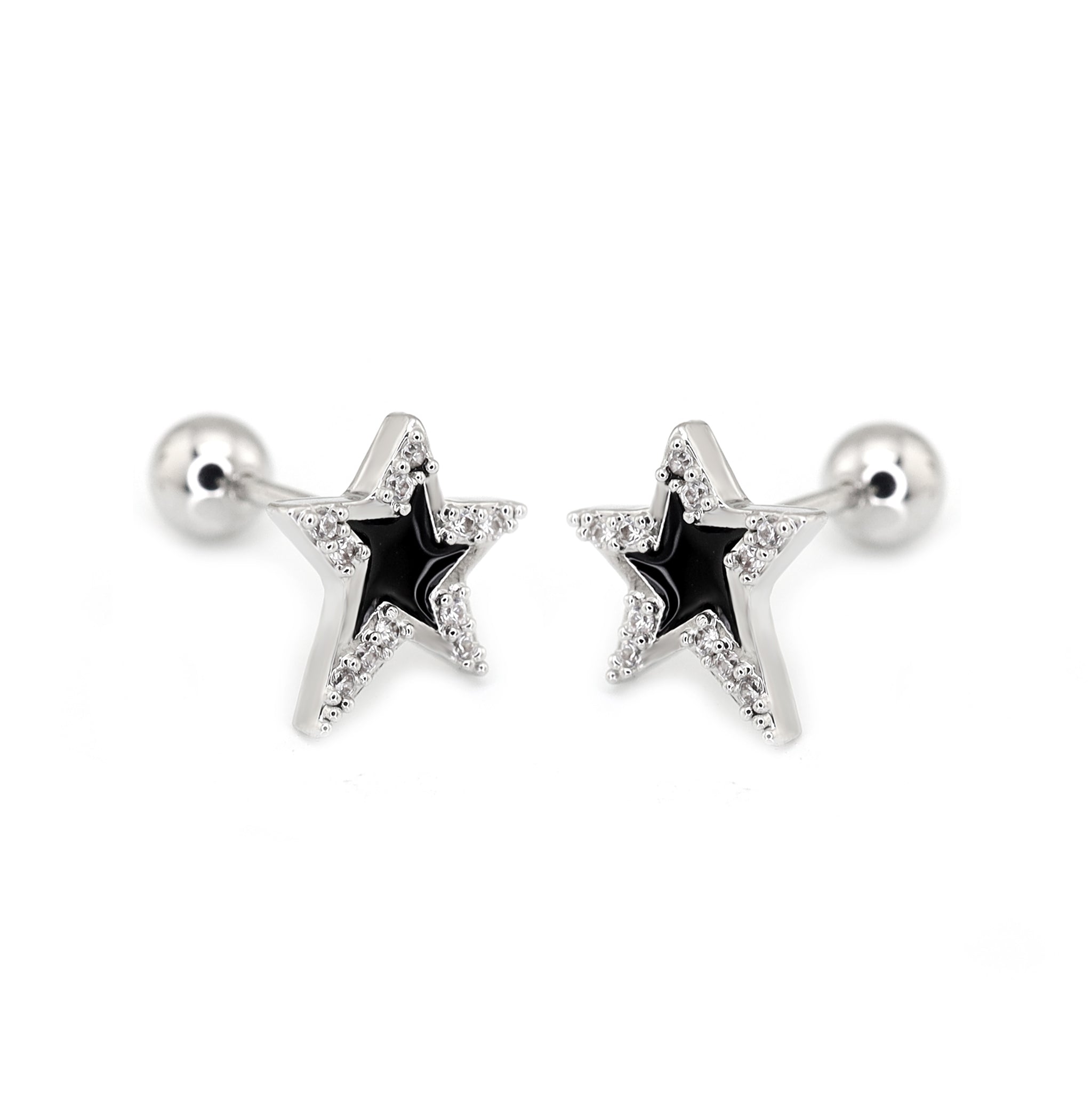Black & White CZ Pentagram Ear Studs - Black & White CZ Pentagram Ear Studs - Black / Single by CRUXJEWELRY