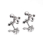 PAIR OF Heart CZ Cross stainless steel Ear Studs - PAIR OF Heart CZ Cross stainless steel Ear Studs - Pair of Silver / 0.8mm/20G by CRUXJEWELRY