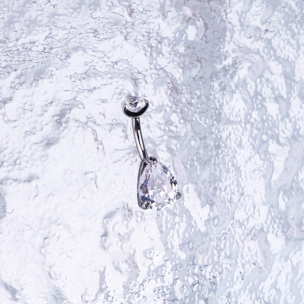 Teardrop CZ Internally Threaded Titanium Belly Ring - Teardrop CZ Internally Threaded Titanium Belly Ring - Radiant White / 6 mm by CRUXJEWELRY