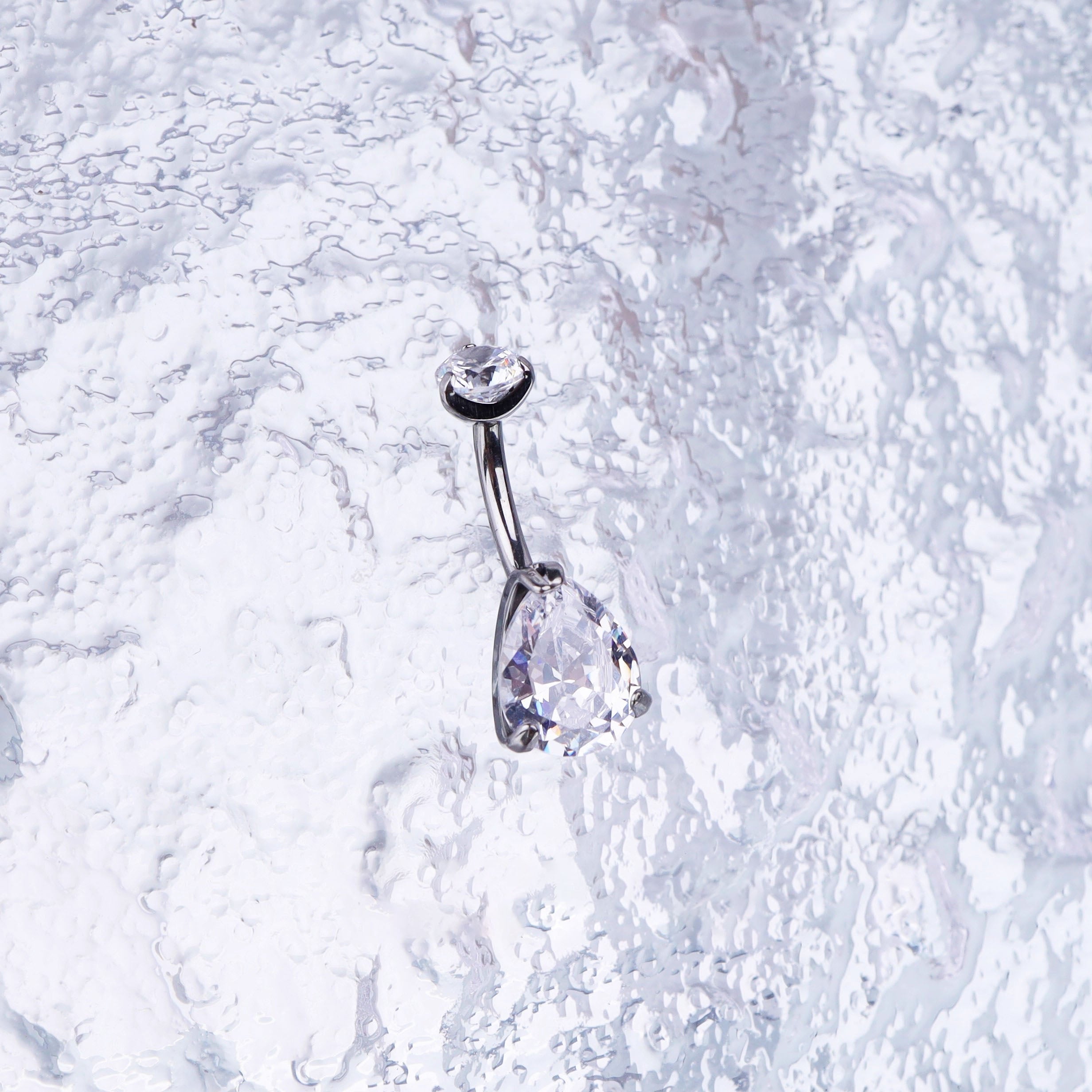 Teardrop CZ Internally Threaded Titanium Belly Ring - Teardrop CZ Internally Threaded Titanium Belly Ring - Radiant White / 6 mm by CRUXJEWELRY