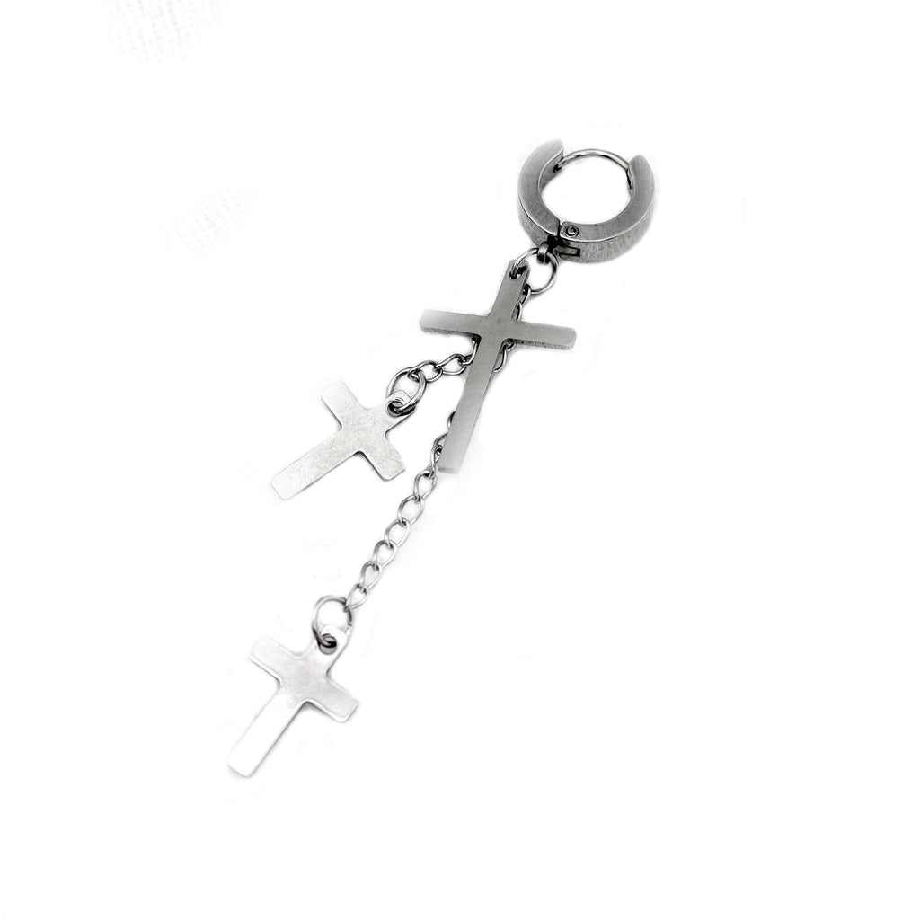 Cross Drop Chain Stainless Steel Earring Chain - Cross Drop Chain Stainless Steel Earring Chain - Sliver / Single by CRUXJEWELRY