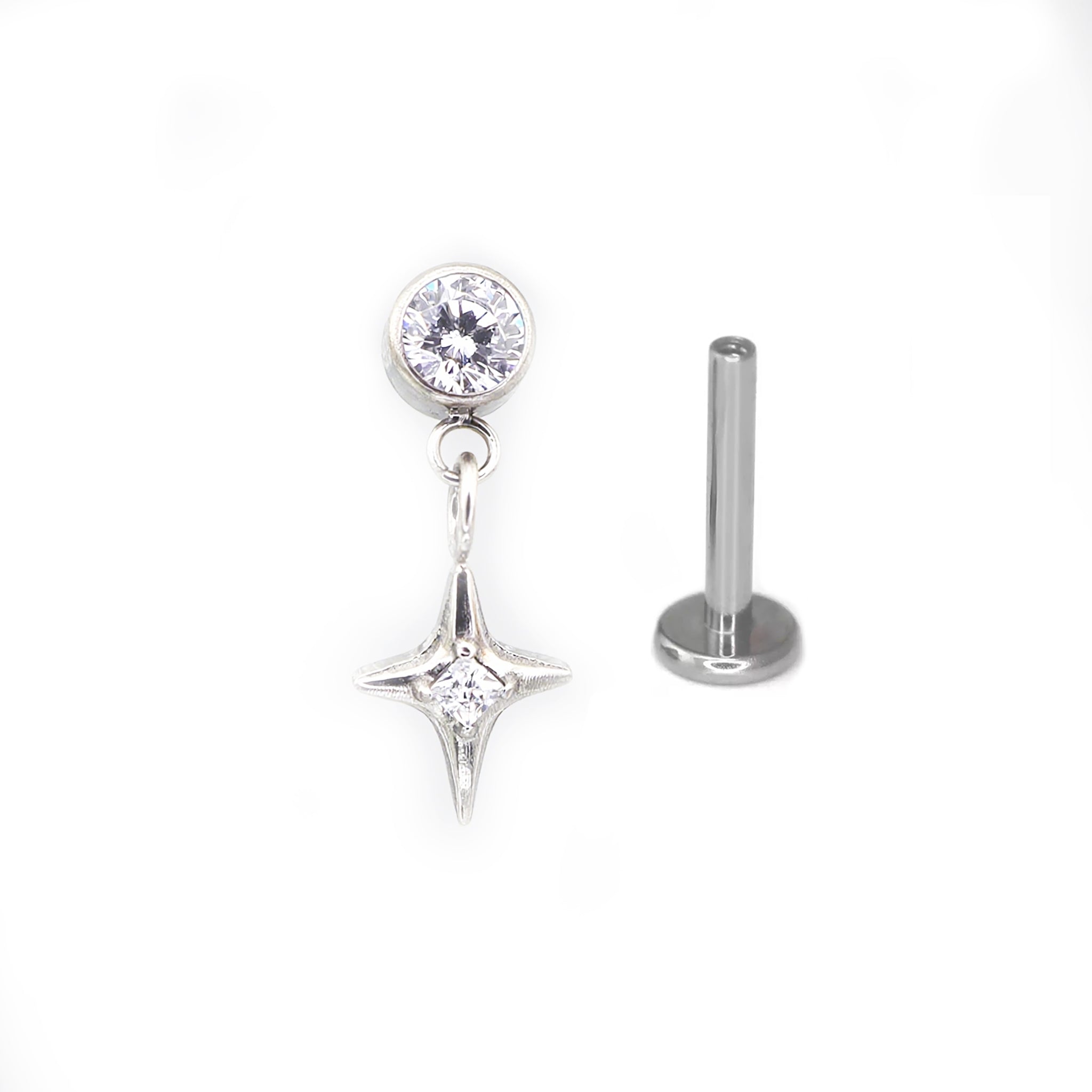 Pendant Star CZ Titanium Internally Threaded Studs - Pendant Star CZ Titanium Internally Threaded Studs - White / 6mm by CRUXJEWELRY