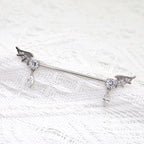 Bat Wing Crystal titanium industrial barbell, detail view 3