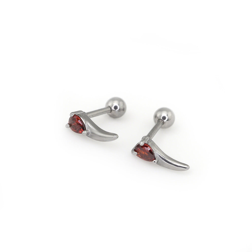 Heart Red CZ Dragon Fang Stainless Steel Ear Stud - Heart Red CZ Dragon Fang Stainless Steel Ear Stud - Single by CRUXJEWELRY