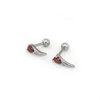 Heart Red CZ Dragon Fang Stainless Steel Ear Stud - Heart Red CZ Dragon Fang Stainless Steel Ear Stud - Single by CRUXJEWELRY