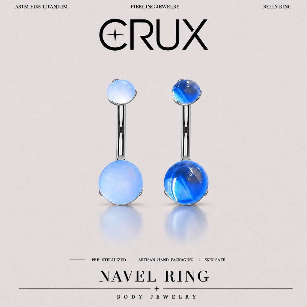Blue Opal Cat Eye Titanium Belly Ring