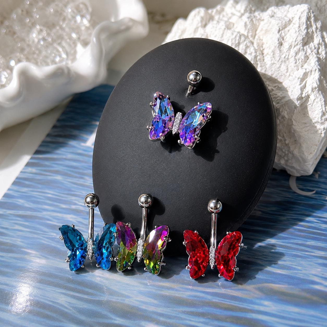 Crystal Butterfly Titanium Belly Ring detail 4
