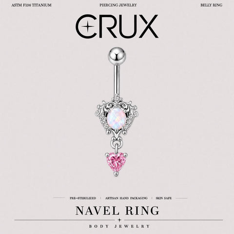 Opal-rosa Herz-Bauchnabelpiercing aus Titan