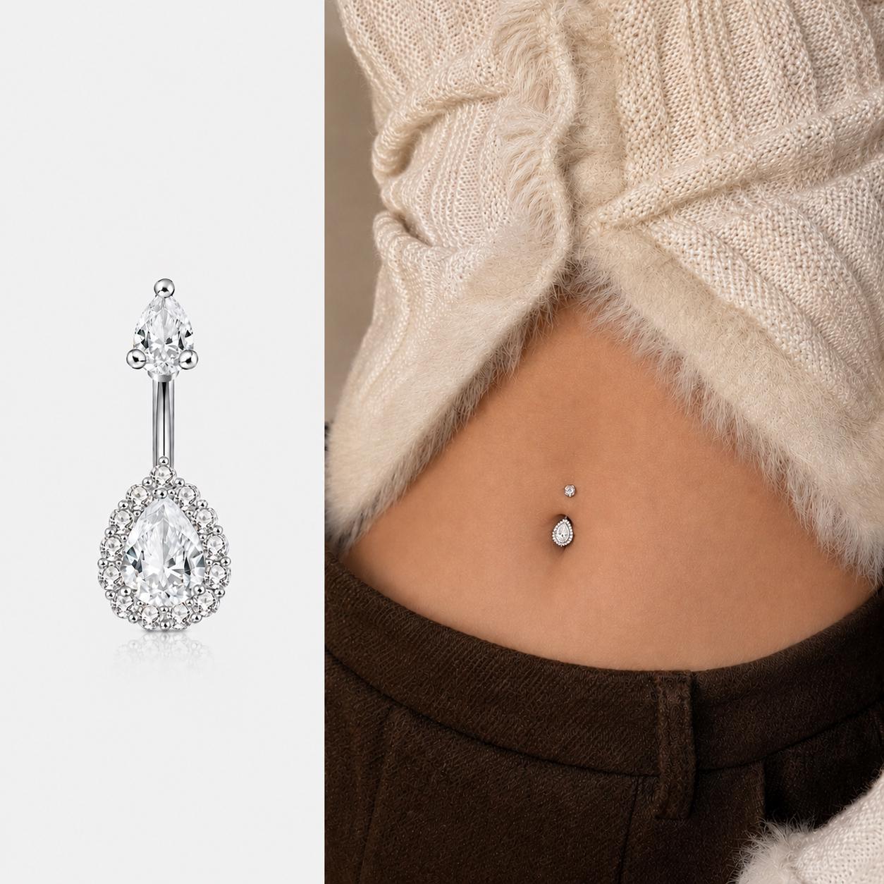 Teardrop CZ Titanium Belly Ring detail 2