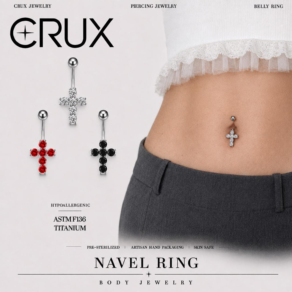 CZ Cross Titanium Belly Ring