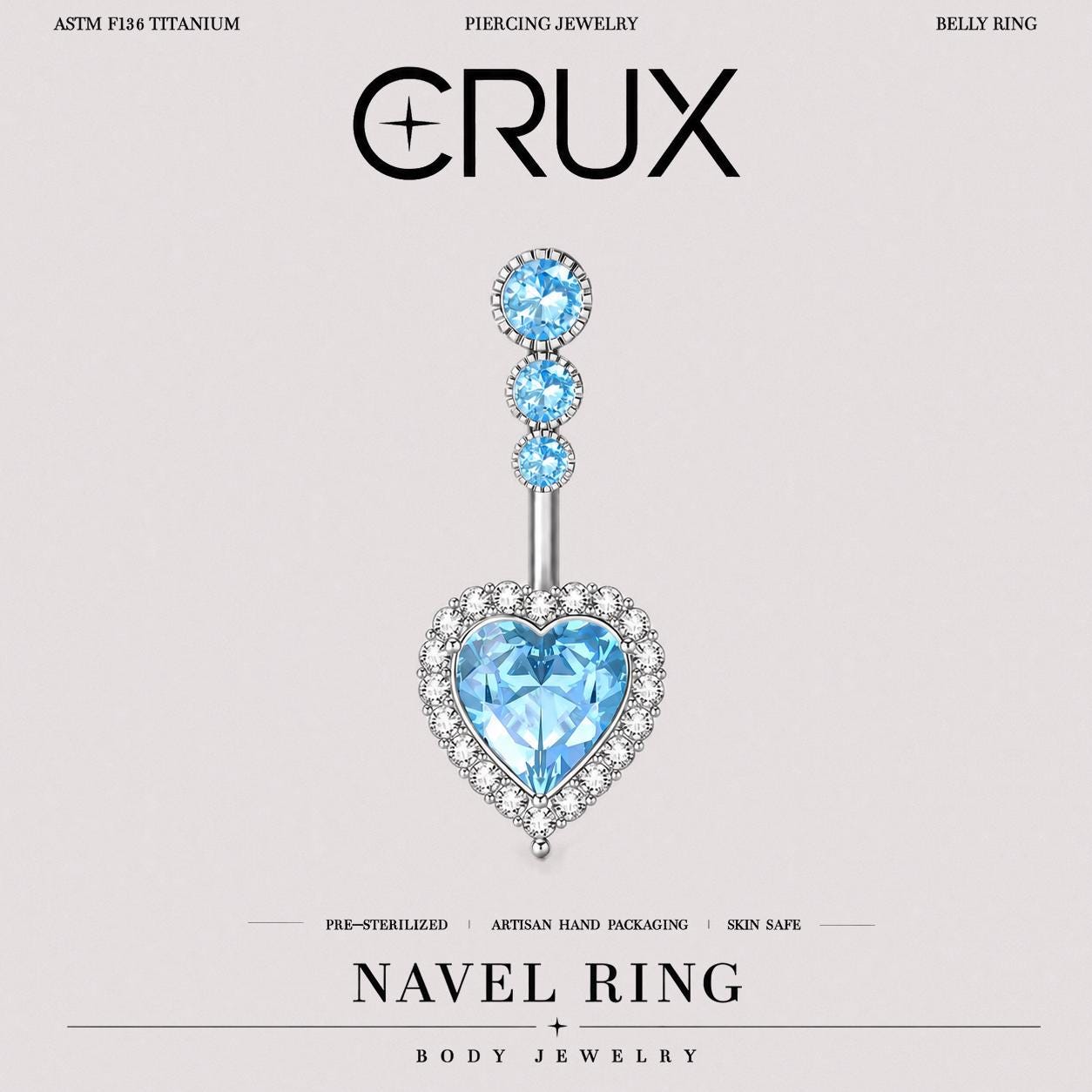 Heart CZ Titanium Belly Ring