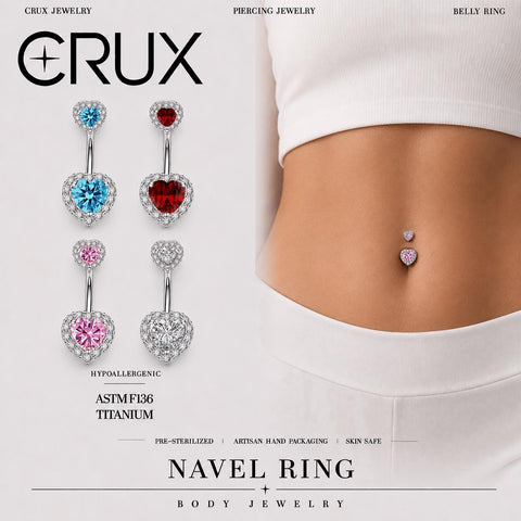 Doppelherz-Bauchpiercing aus Titan mit Zirkonia
