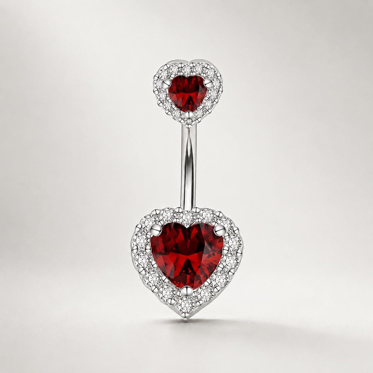 Double Heart CZ Titanium Belly Ring detail 4